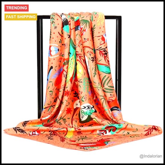 Silk-Like Square Head Scarf Boho Chic Versatile Hair Wrap 35 Inch - Picture 7 of 7